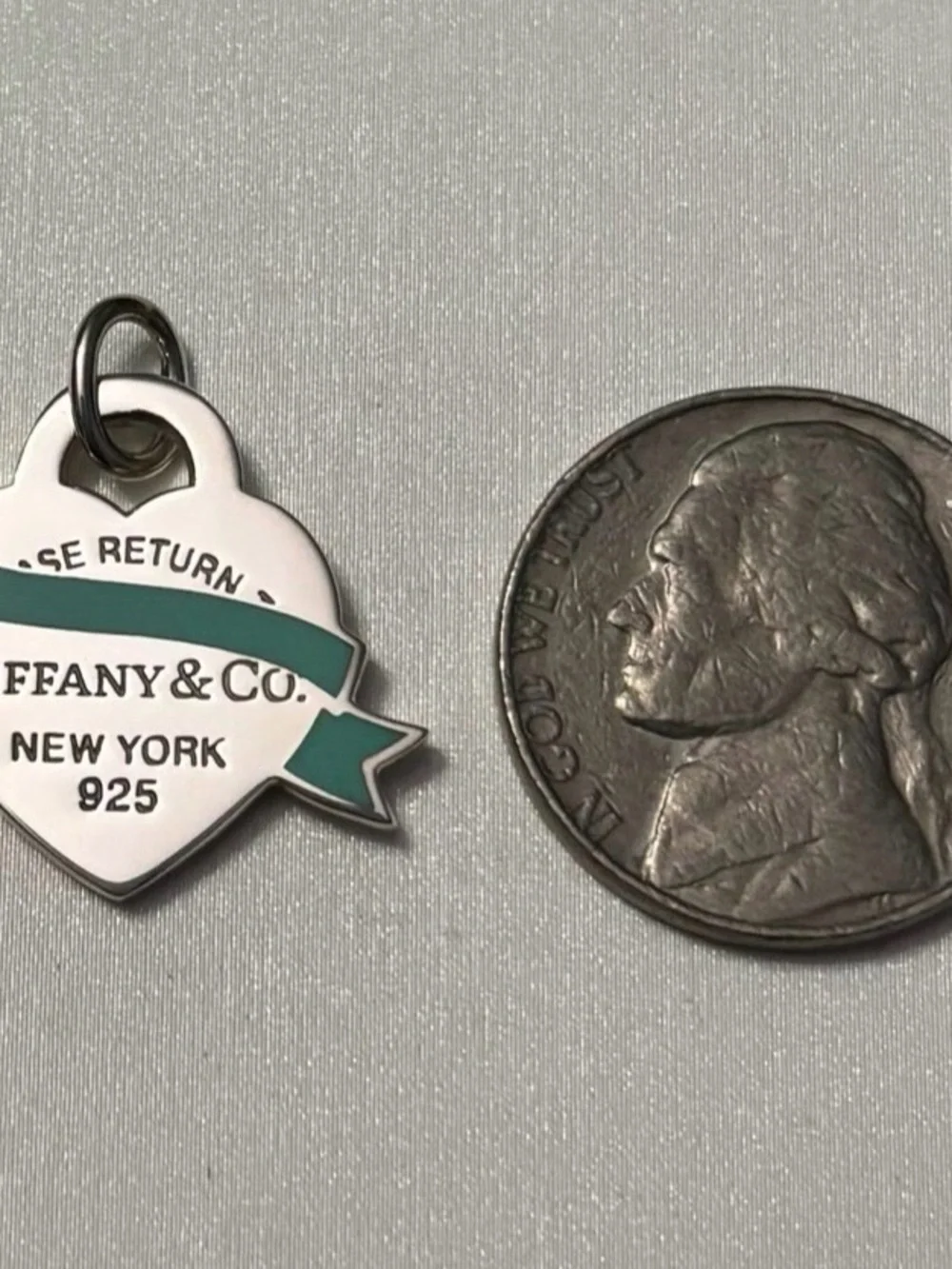 Tiffany & Co. Heart Tag Charm with Blue Ribbon Enamel RARE - Picture 4 of 5